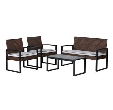 Elina 4-Piece Modern Coastal Faux Wicker Conversation Outdoor Patio Set - JONATHAN Y